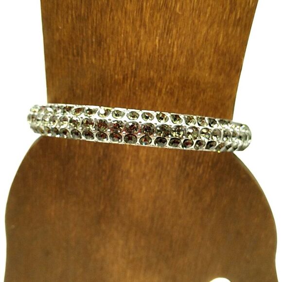 Crystal Studded Hinged Clamper Bangle Bracelet Silver-tone - Picture 9 of 12